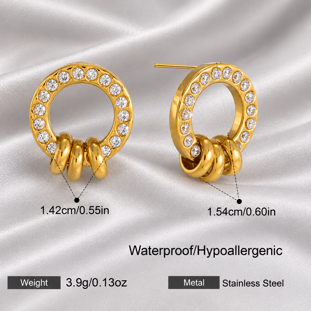 DressAtR Women's Double Ring 18K Gold Plated Earrings
