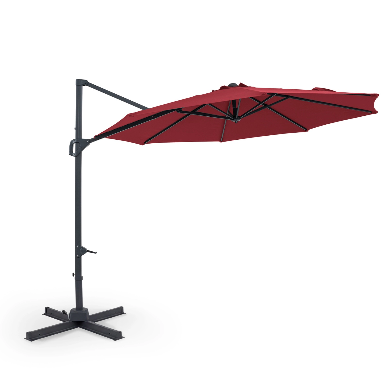 SUGIFT 10 ft Wine Cantilever Patio Umbrella, 360° Rotation, Push-Button Tilt, Crank Lift