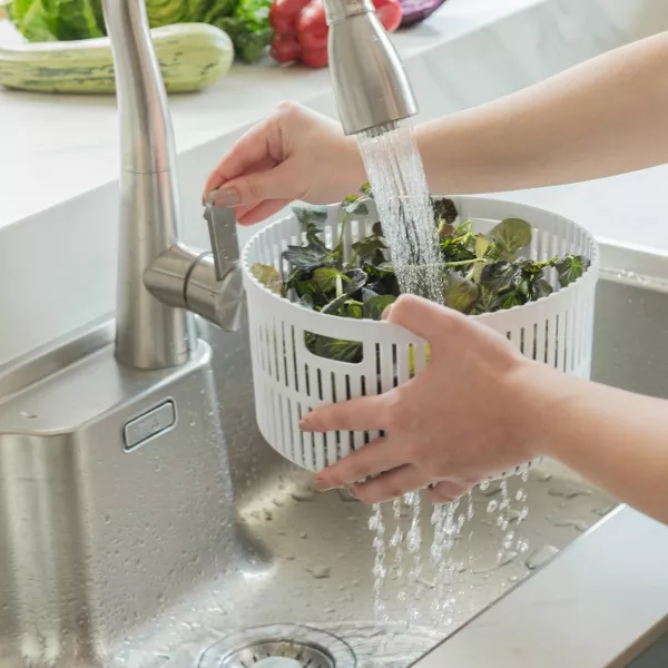 OU Salad Spinner Clear 5.8qt - Large Vegetable Washer Lettuce Dryer w/ Bowl, Lid & Storage Container, BPA Free Easy Spin