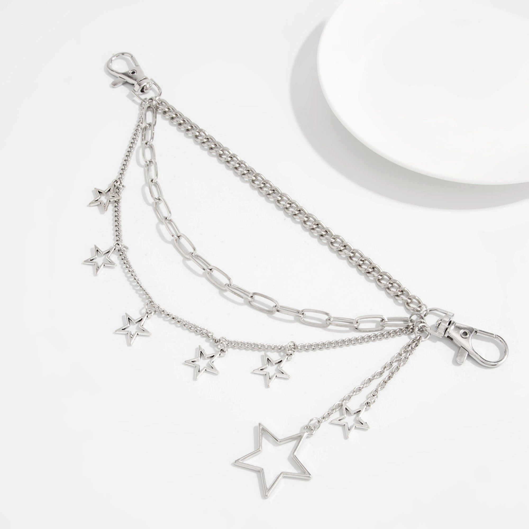 Alilang Women's Star Chain Bag Charm with Layered Silver Tone Chains Clips and Hanging Star Pendants
