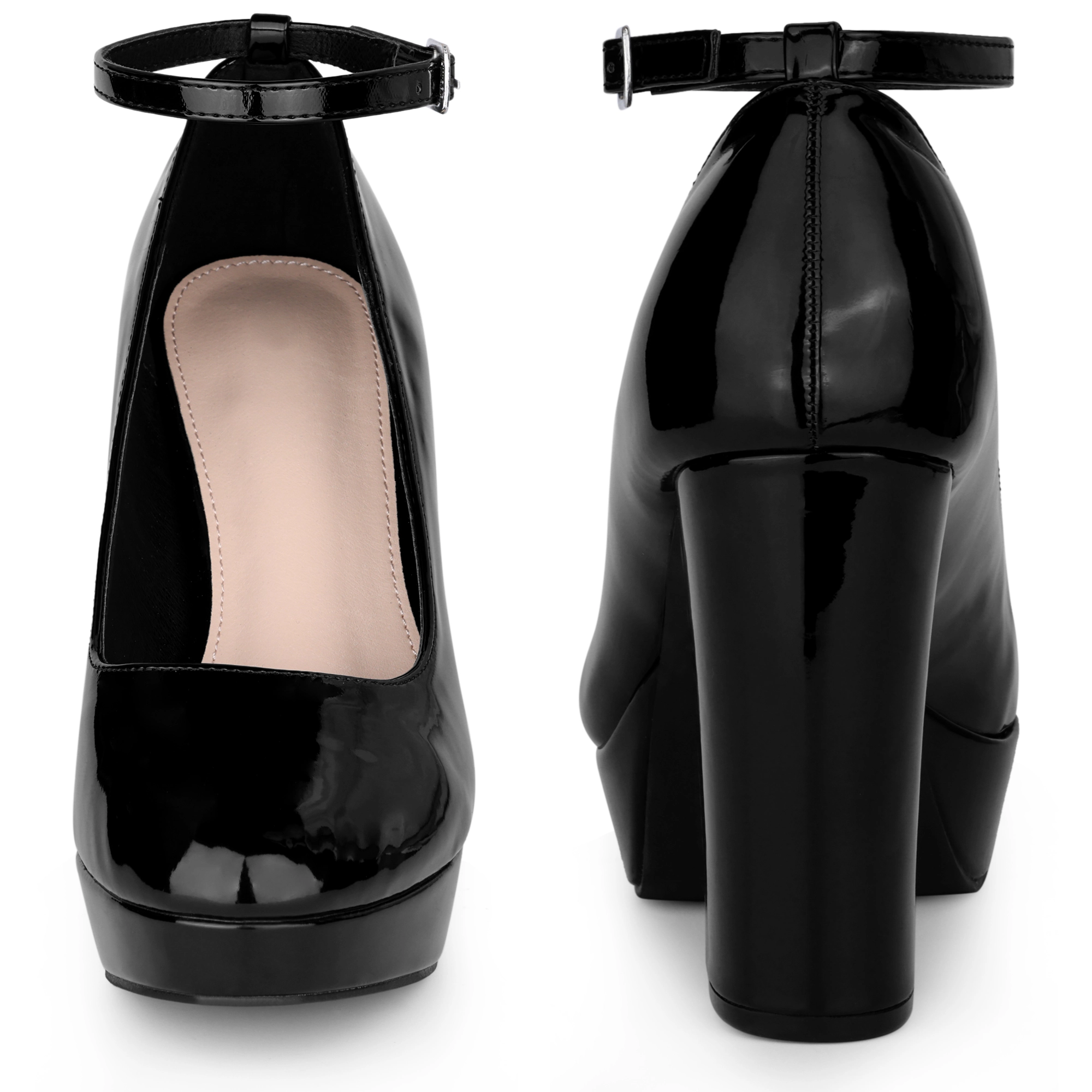 BLISSFUL STEP Women's Ankle Strap Platform Chunky Heels Mary Jane Pumps