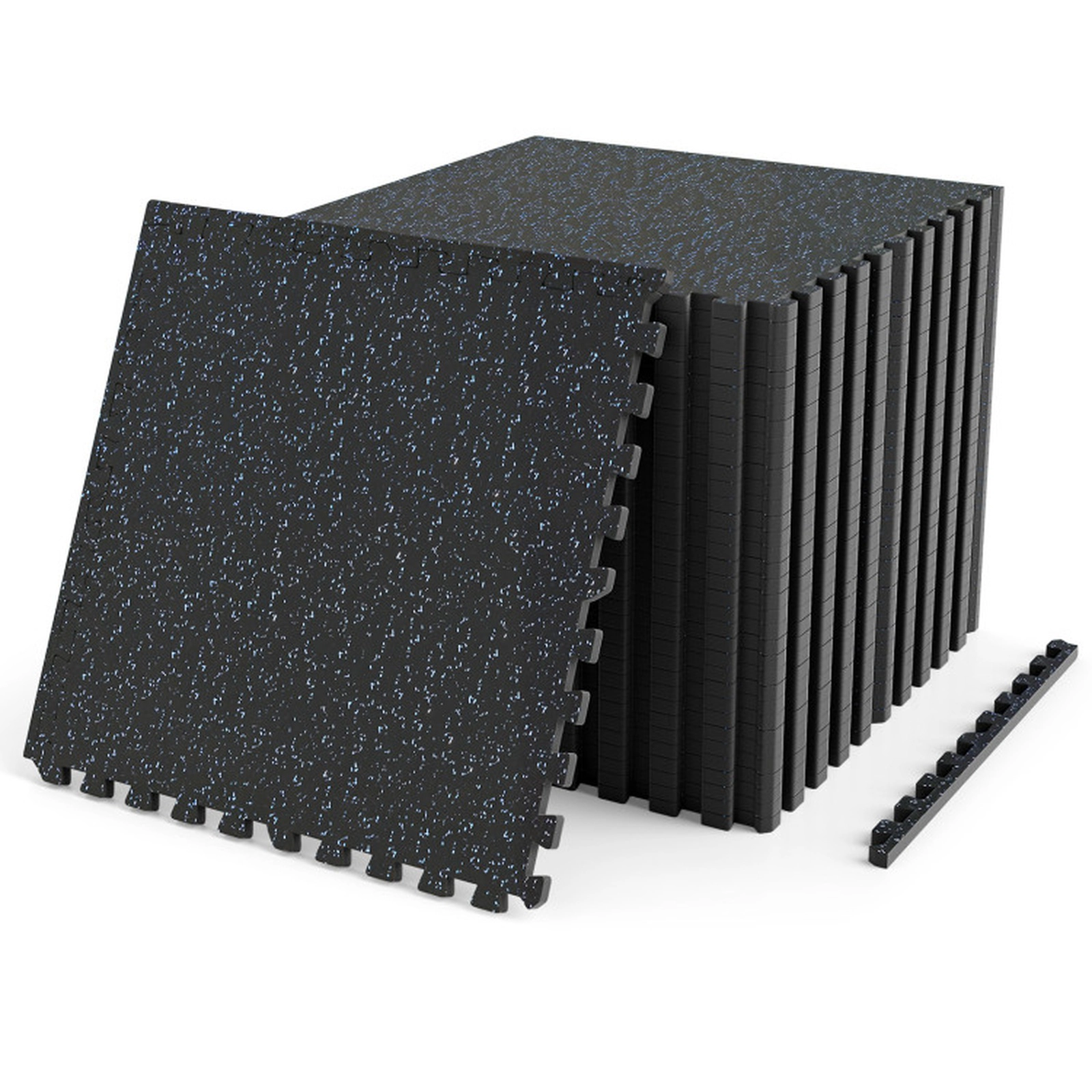 SUGIFT Black and Blue Set of 2 Rubber Top Gym Floor Mats with 48 Detachable Borders 24-in W 24-in D 0.55-in H