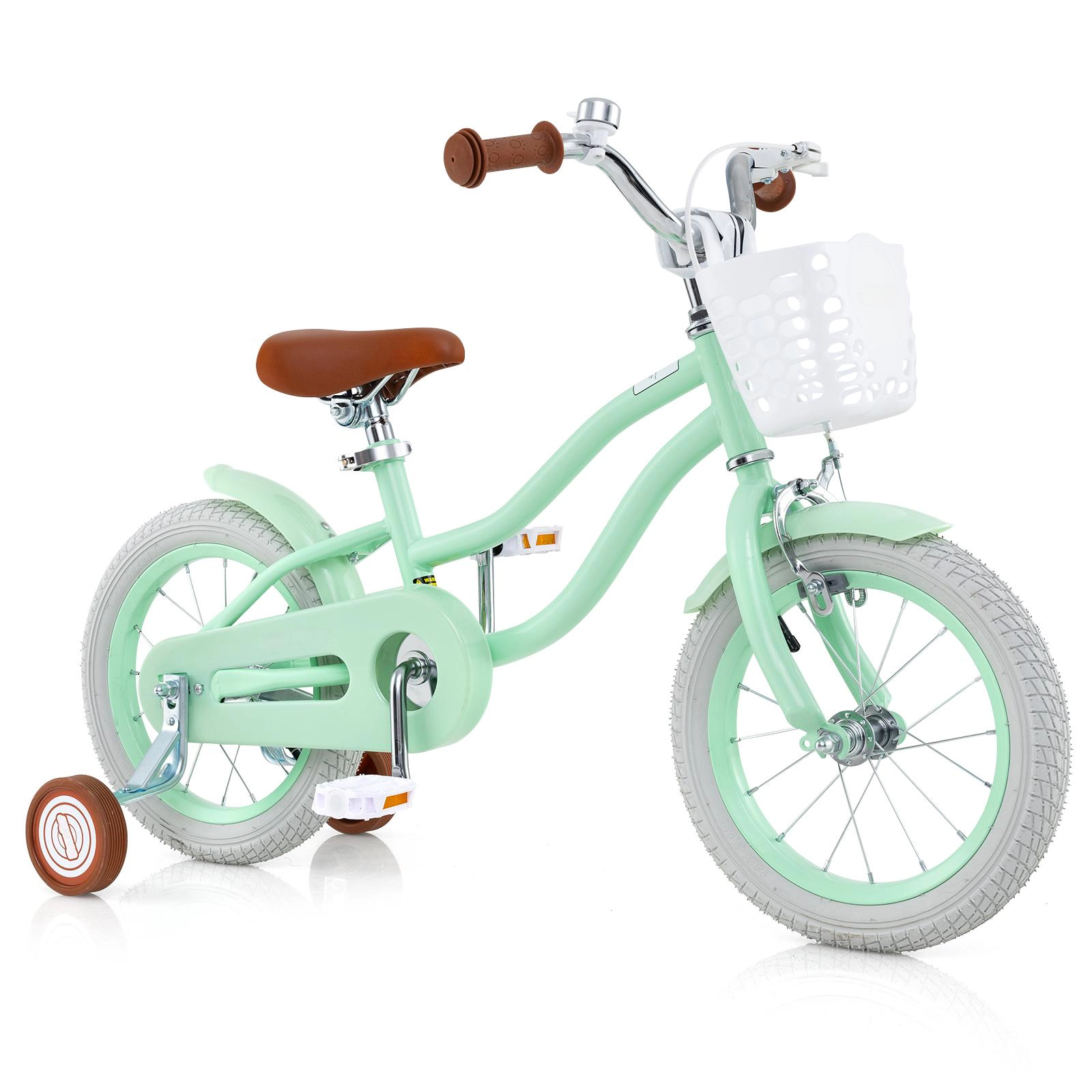 SUGIFT Mint Green Adjustable Seat Bell Removable Basket and Chain Guard Kids 14 Inch Bike