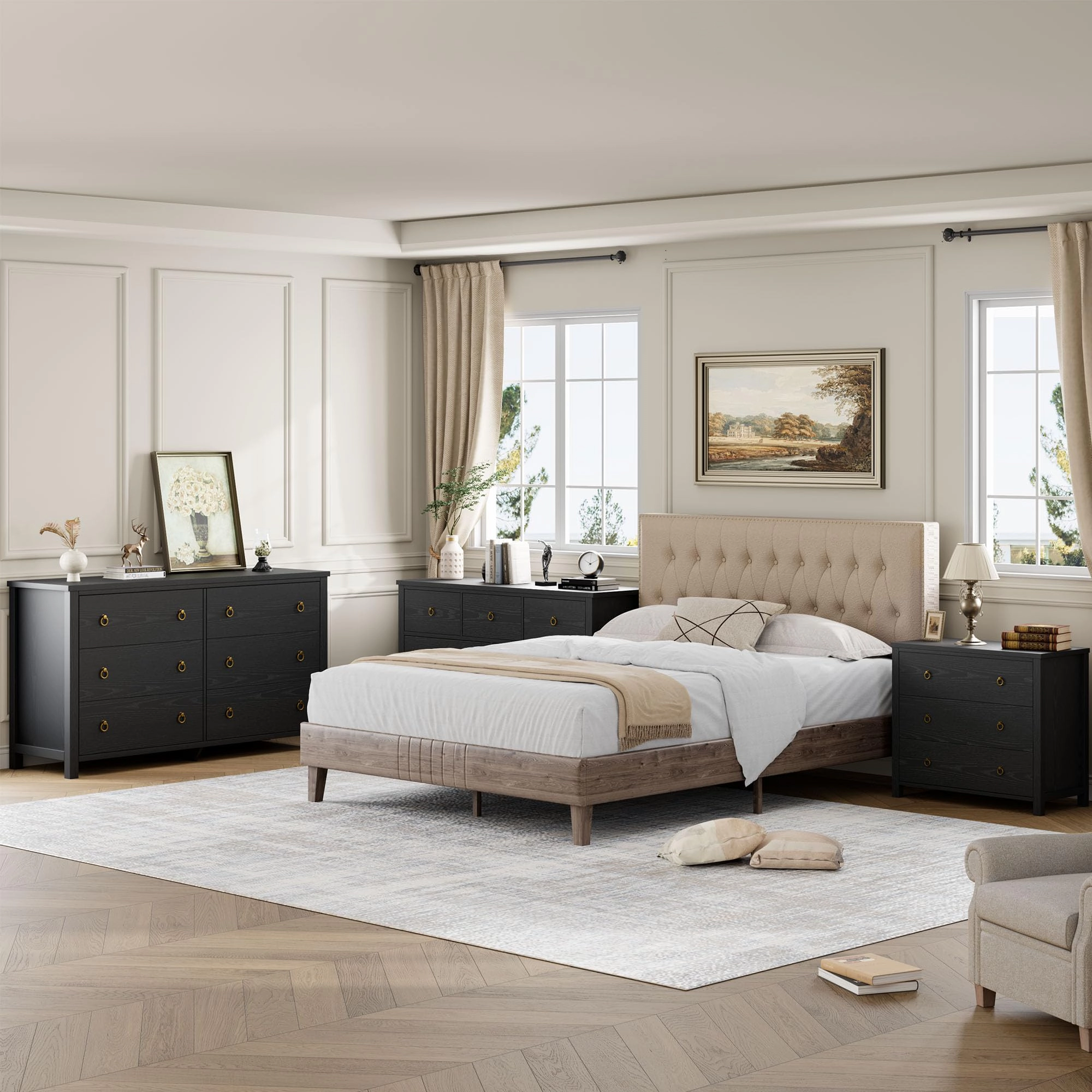 4 Drawer Modern Dresser, 37" Tall Wooden Storage Chest Nightstand for Bedroom Nursery Hallway
