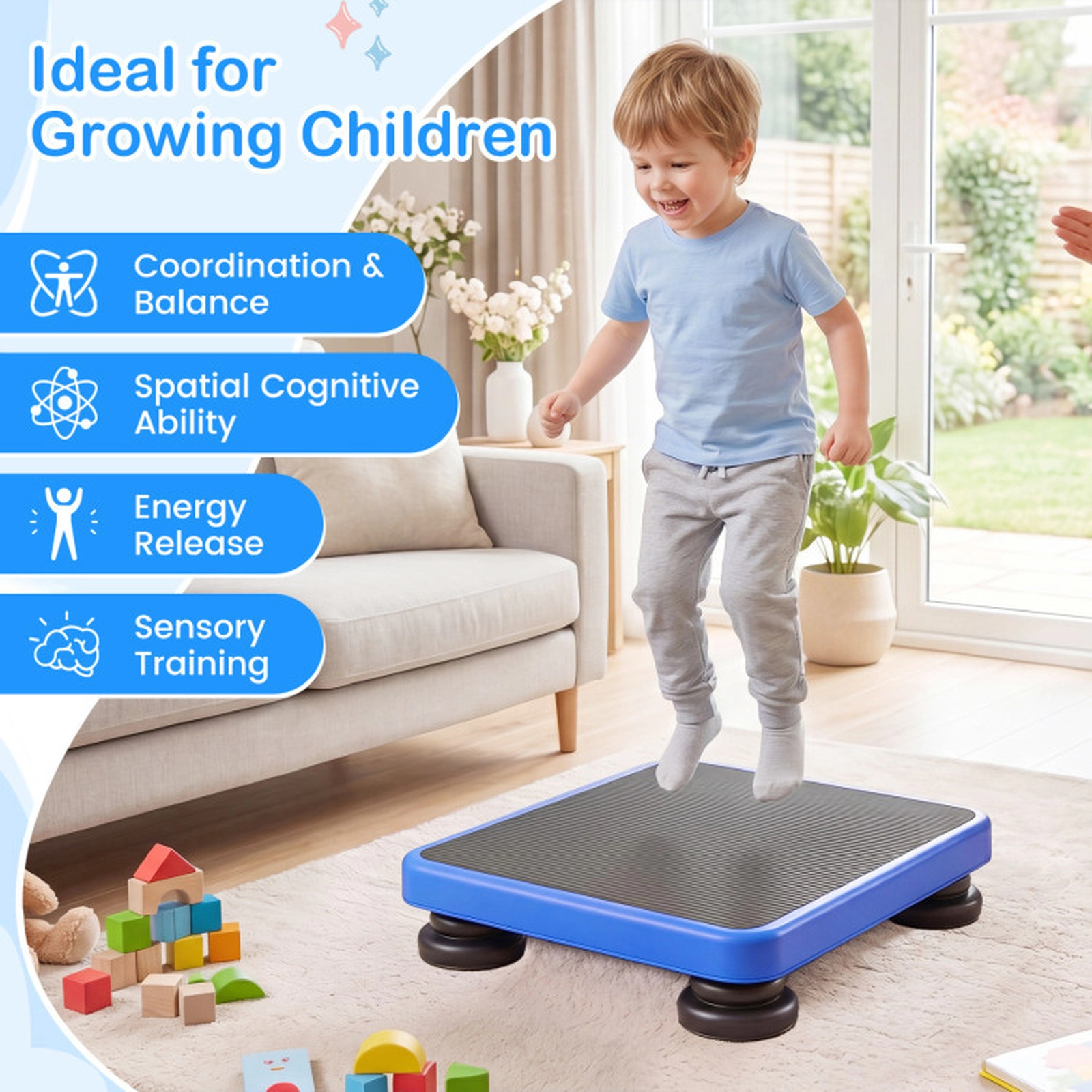 SUGIFT Blue Elastic Resistance Rope 24 x 20 Inch Kids Rebounder Bouncing Board