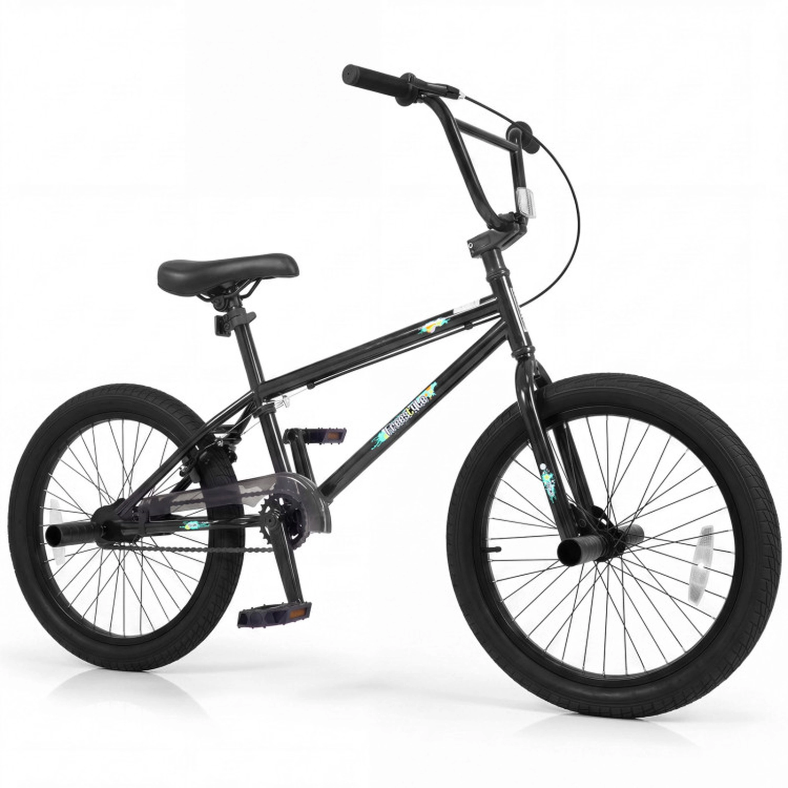 SUGIFT Black 360 Degree Steering 4 Metal Pegs and Adjustable Seat Kids 20 Inch BMX Bike