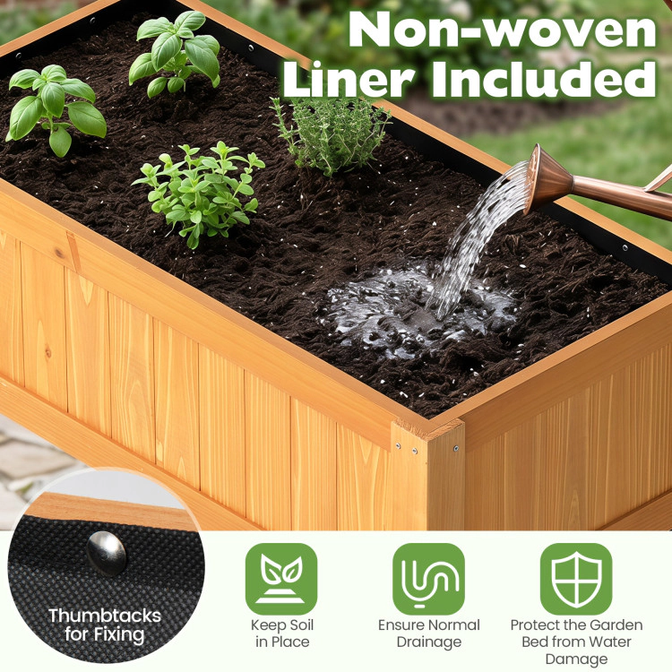 Hivvago Outdoor Raised Garden Bed Fir Wood Planter Box with Bottom Storage Shelf and Protective Liner