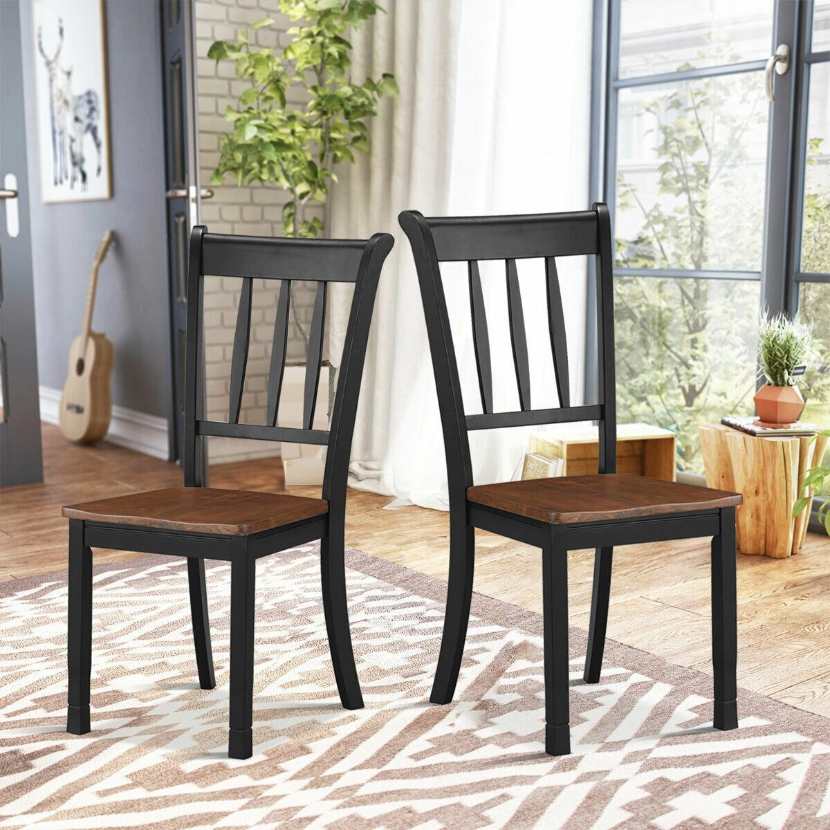 SlickBlue Dining Chair, Rubber Wood Legs, Ergonomic Curved Backrest, Black