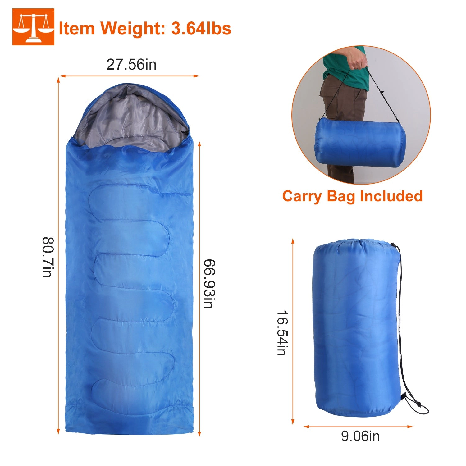 GBruno 3-Season Camping Sleeping Bag With Carry
