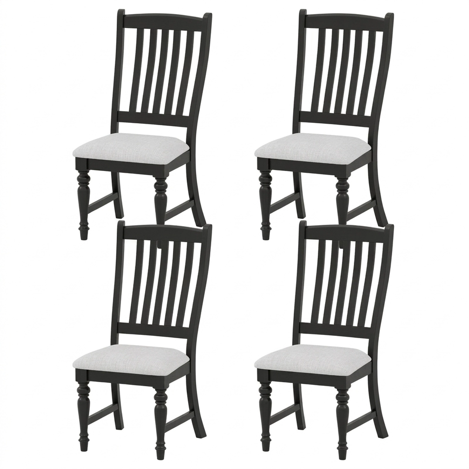 SUGIFT Black Padded Seat and Solid Wood Legs Set of 4 Kitchen Dining Side Chairs