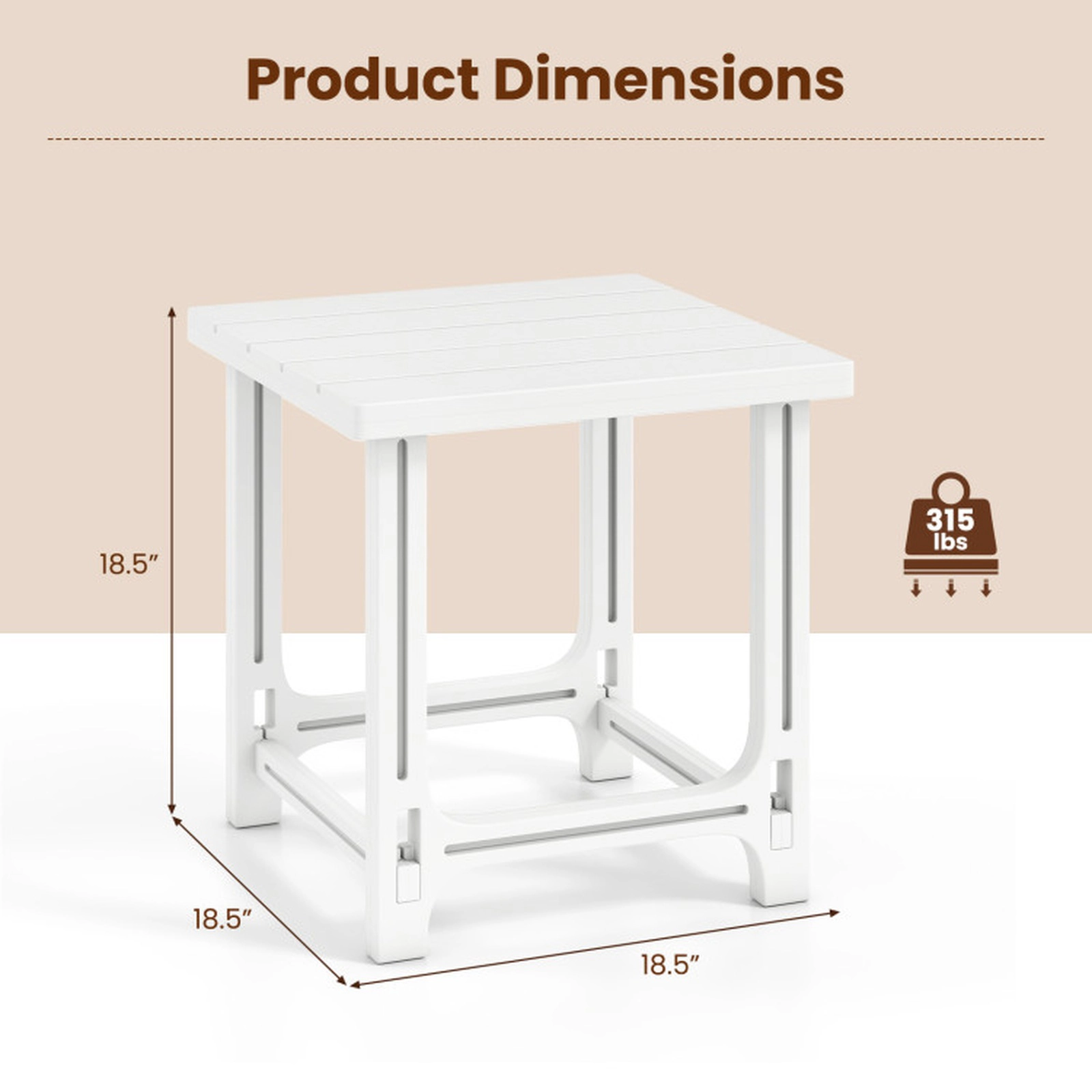 SUGIFT 0-Fastener Snap-Fit HDPE Adirondack Side Table 315-lb Capacity 18.5-in Square Top 18.5-in Tall 1-Pc White
