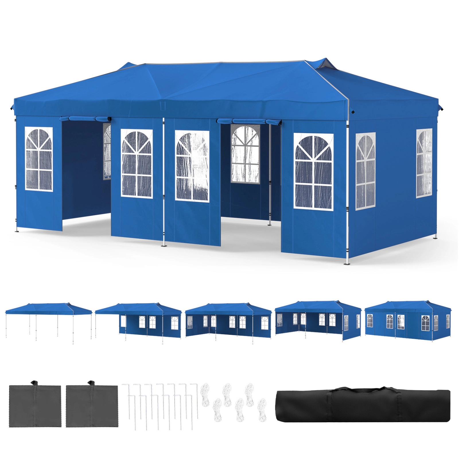 SUGIFT Blue 10-ft by 20-ft 3-Level 210D Oxford Pop Up Canopy Tent with 6 Sidewalls and Zippered Doors