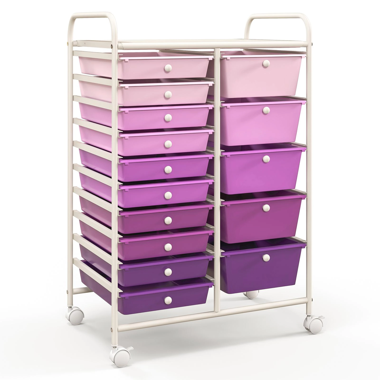 SUGIFT 15-Drawer Rolling Utility Organizer Cart with Removable Plastic Drawers 22-lb Top Capacity Purple