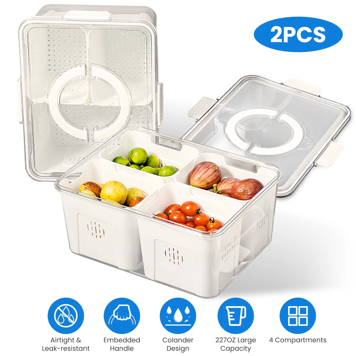 GBruno 2-Pc 4-Compartment Fruit Storage Containers