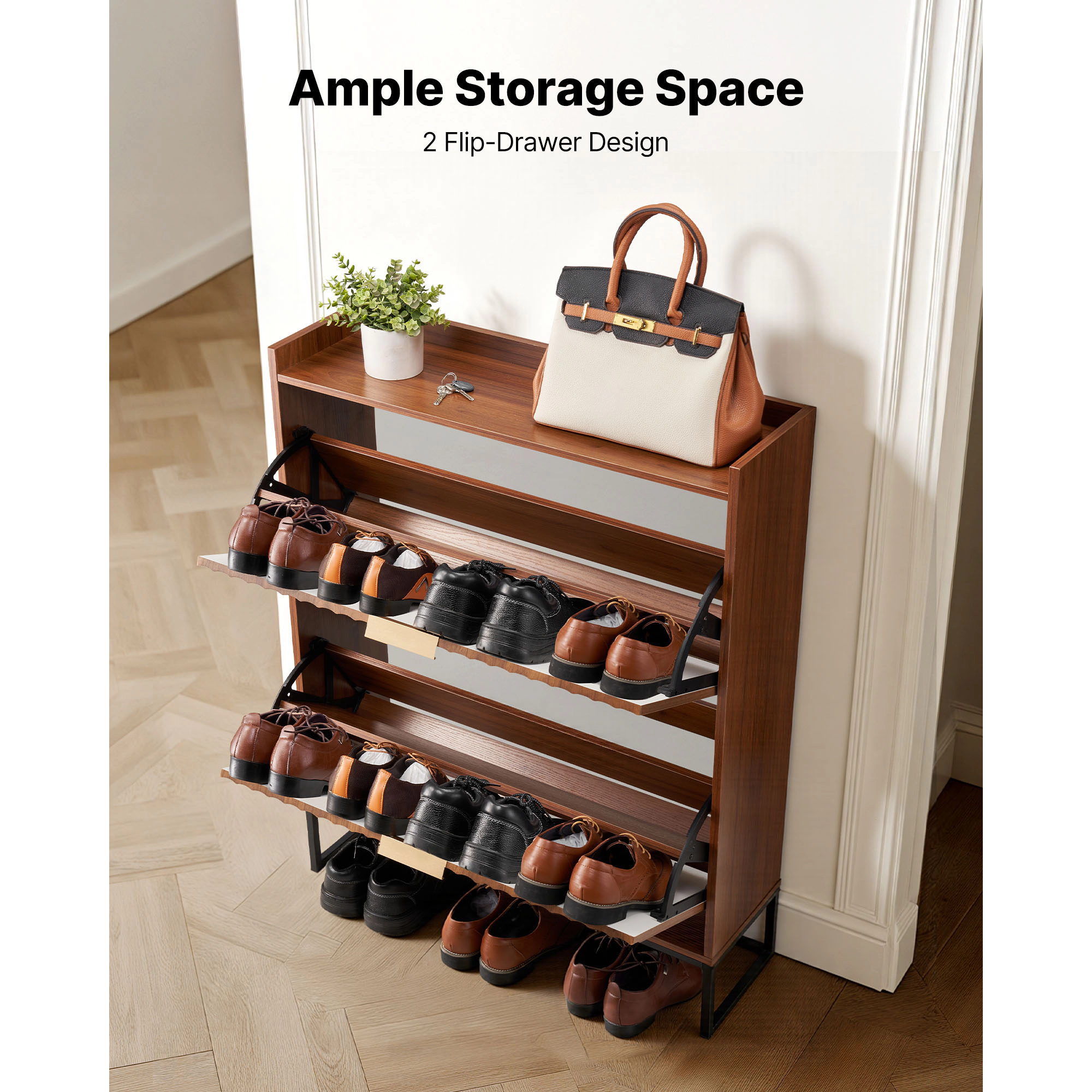 HONGGE Shoe Cabinet with 2 Flip Drawers Shoes Storage Cabinet with Anti-Tipping Device Freestanding Shoe Organizer