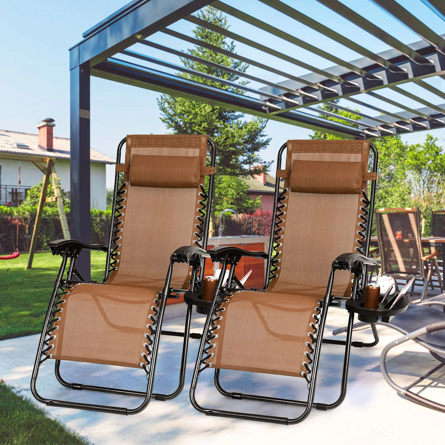 GBruno 2-Pack Zero Gravity Lounge Chair With Side Tray