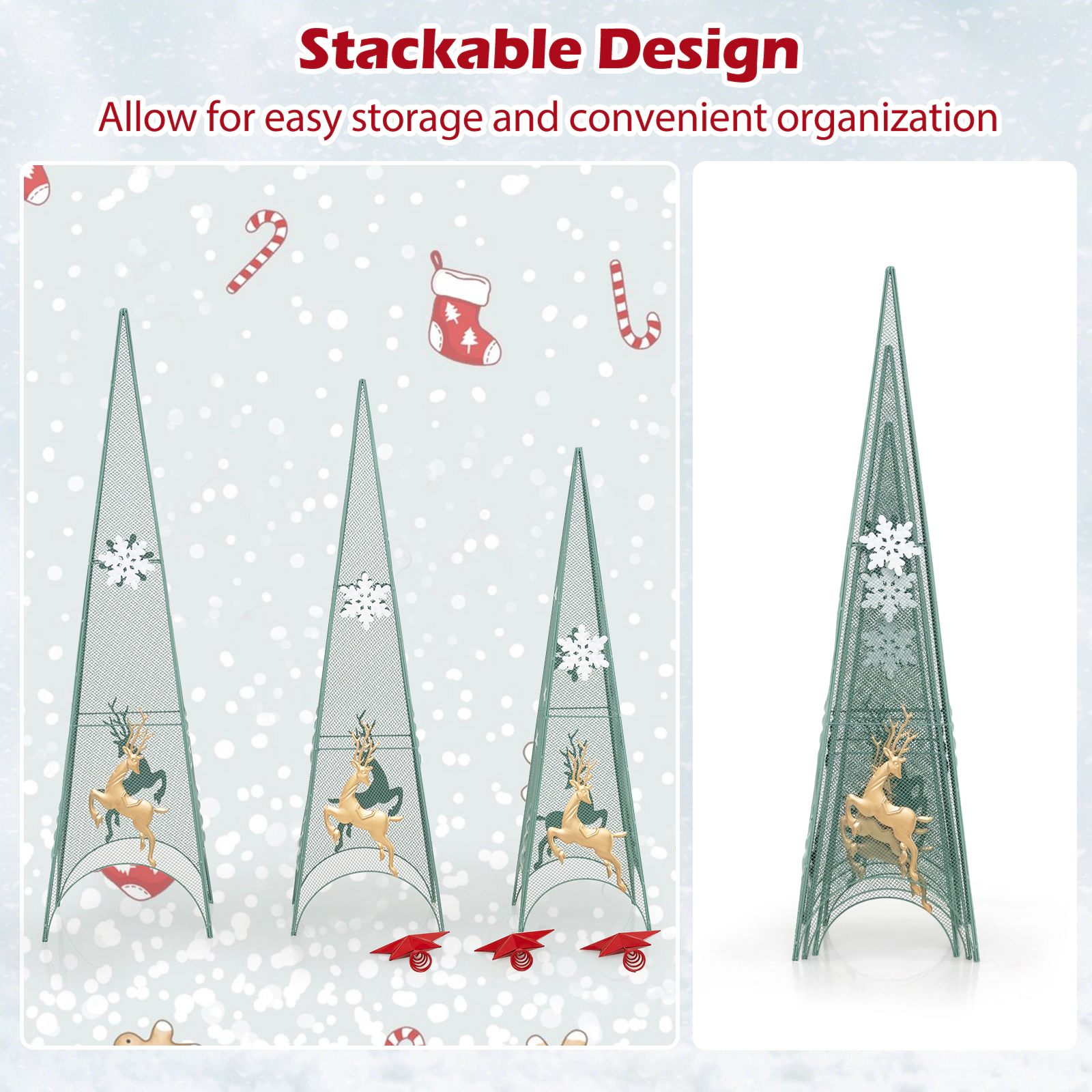 SlickBlue Set of 3 Metal Christmas Trees with Star Toppers