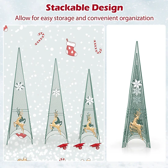 SlickBlue Set of 3 Metal Christmas Trees with Star Toppers