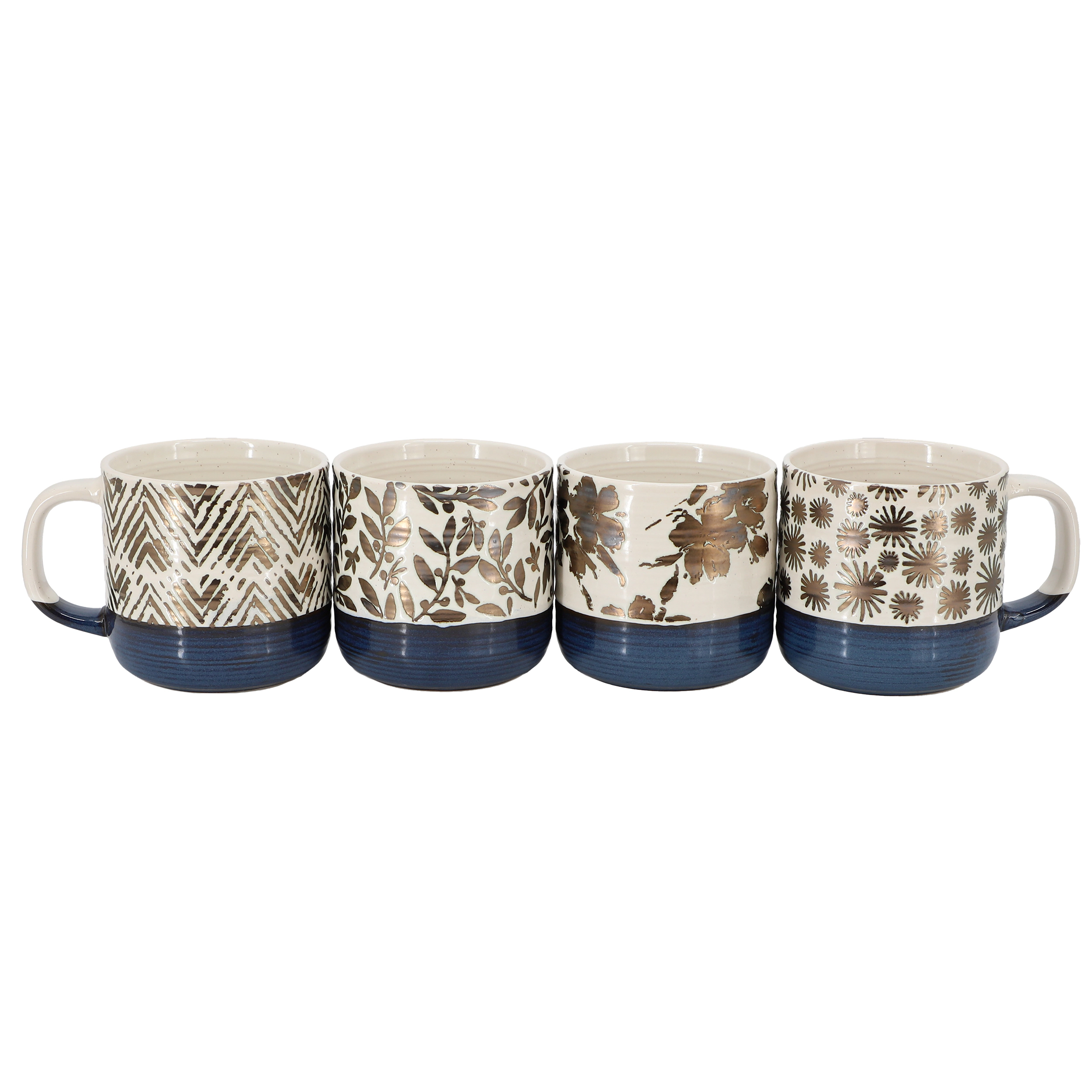 Gibson Home Spruce Garden Assorted 4 Piece 17 Ounce Stoneware Mug Set in Blue