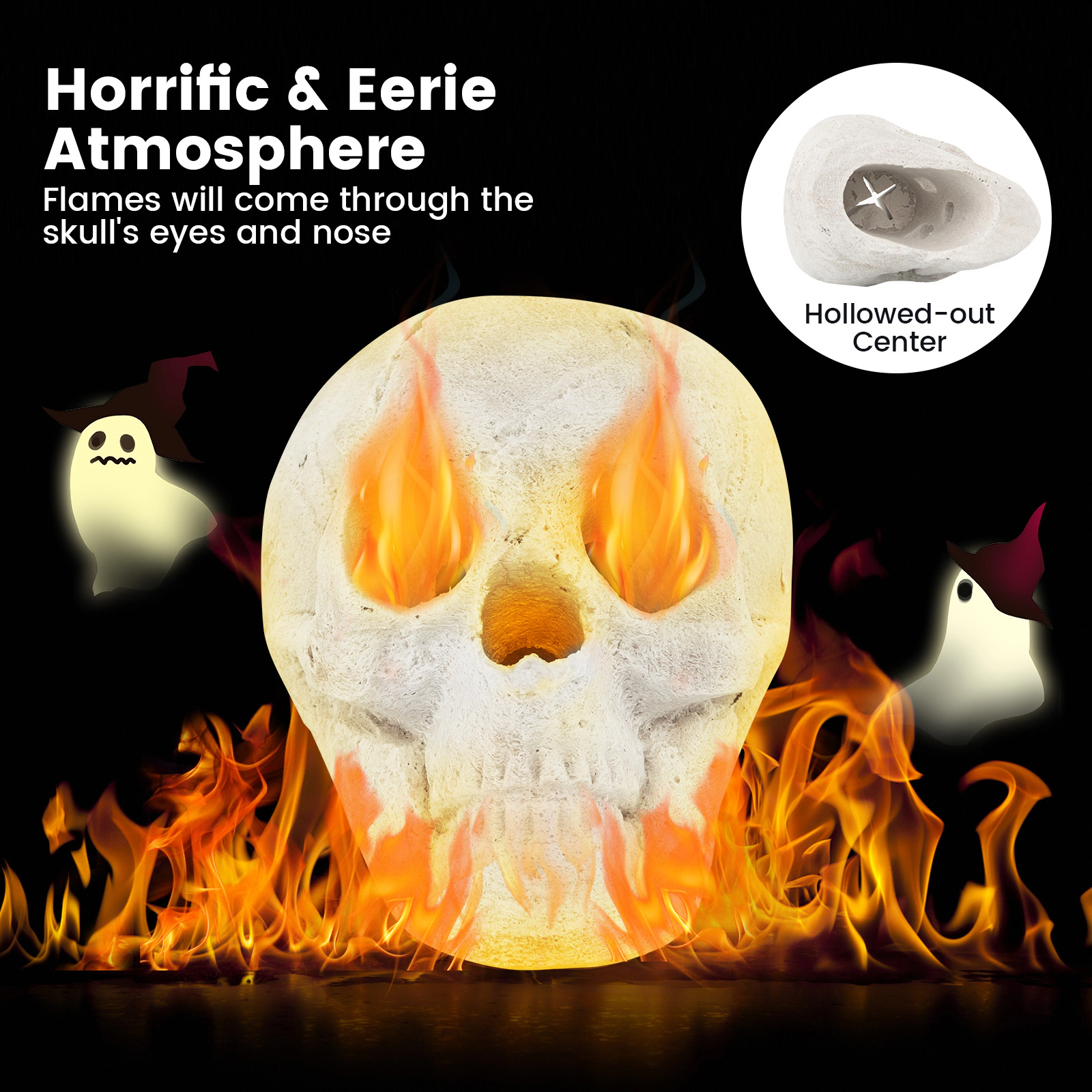 SUGIFT Heat-Resistant Ceramic Fiber Hollow Center Halloween Fire Pit Skull 8.5-in x 6-in x 6-in 1.5-lb Beige