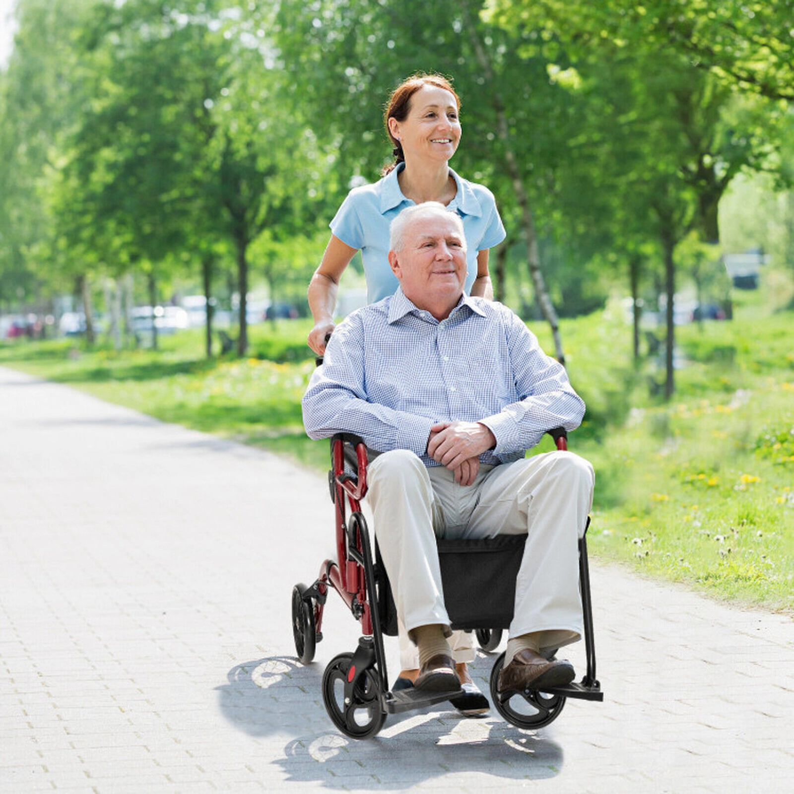 SUGIFT Red Folding Rollator Walker with Padded Seat and 8-in Wheels 41-in W 25-in D 39-in H 350-lb Seat Capacity