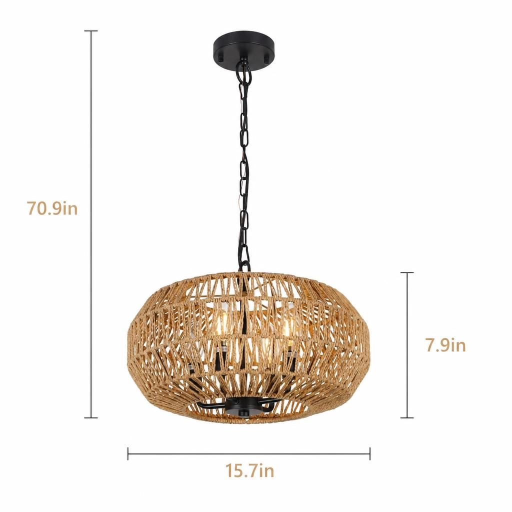 ELEMENT ACE Woven Rattan Metal Flush Mount Ceiling Light