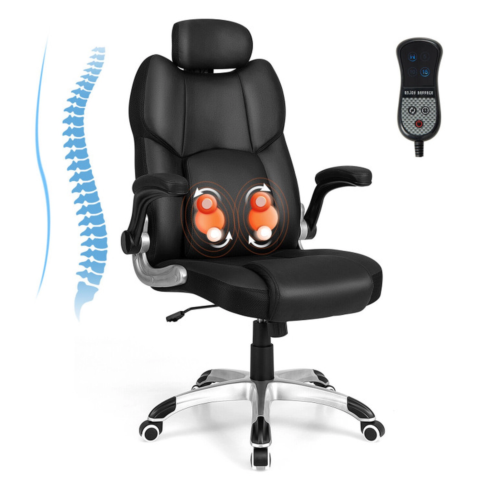 SUGIFT Kneading Massage Office Chair with Adjustable Headrest 29 x 30.5 x 47-51 in 22 x 22 in Seat 300-lb Capacity Black