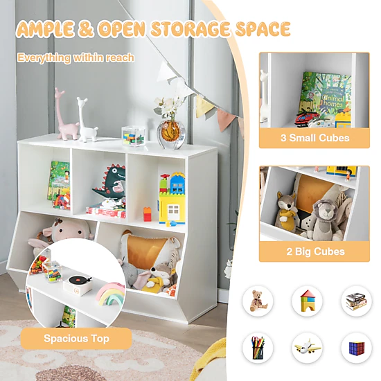SUGIFT White 5-Cube 110-lb Top Wooden Kids Toy Storage Organizer with Anti-Tipping Kits and 6-in Barriers