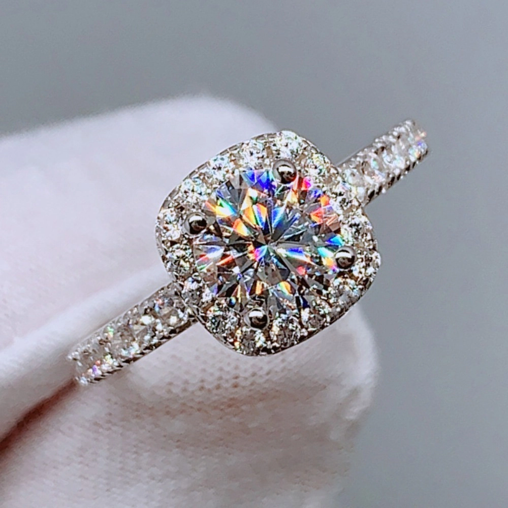 Wardrobe Whimsy Round Cubic Zirconia Cushion Halo Pave Band Engagement Ring