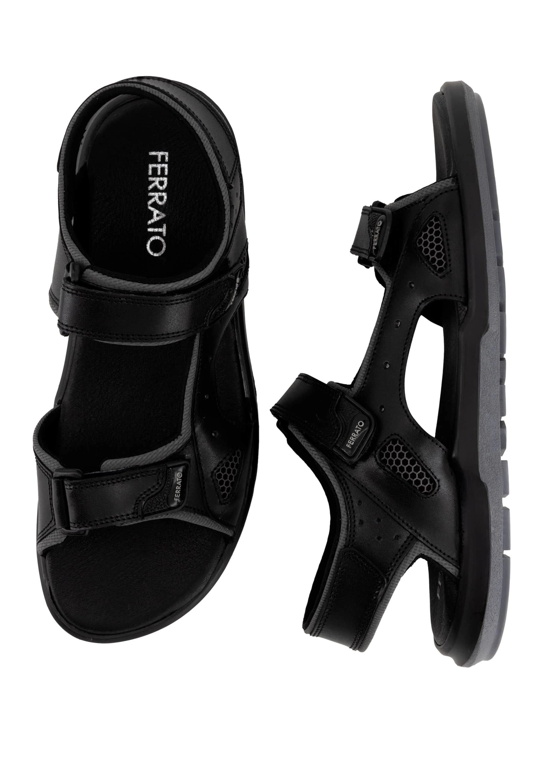 Ferrato Mens Leather Sandals - Hook and Loop Closure