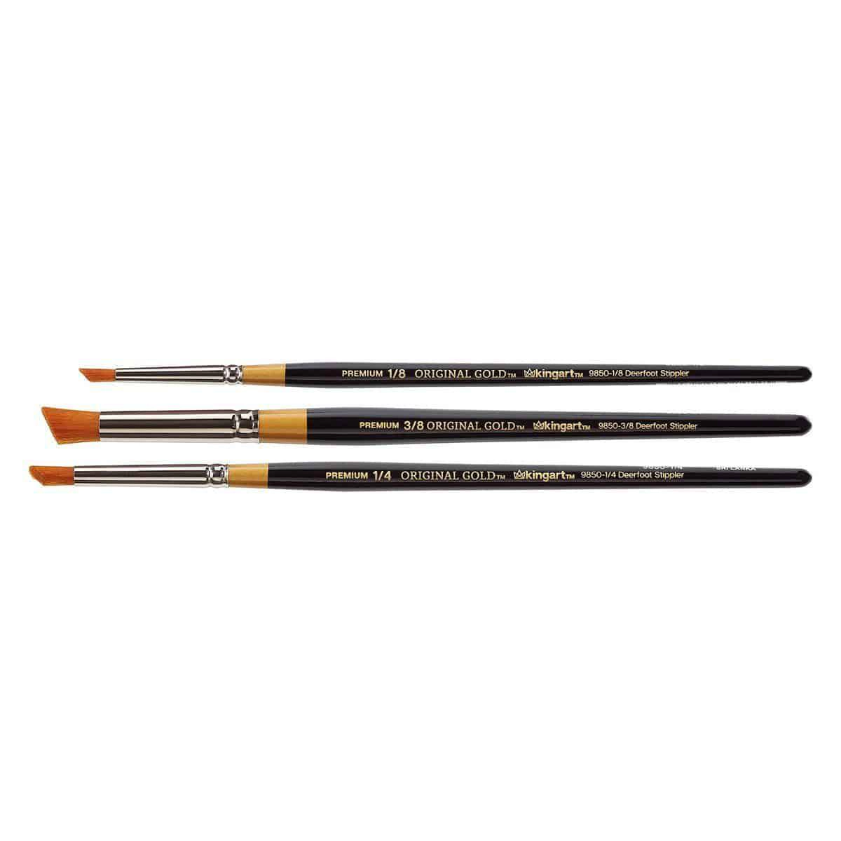 KINGART Original Gold 9850 Deerfoot Stippler Brush Set - Golden Taklon, 3-Piece