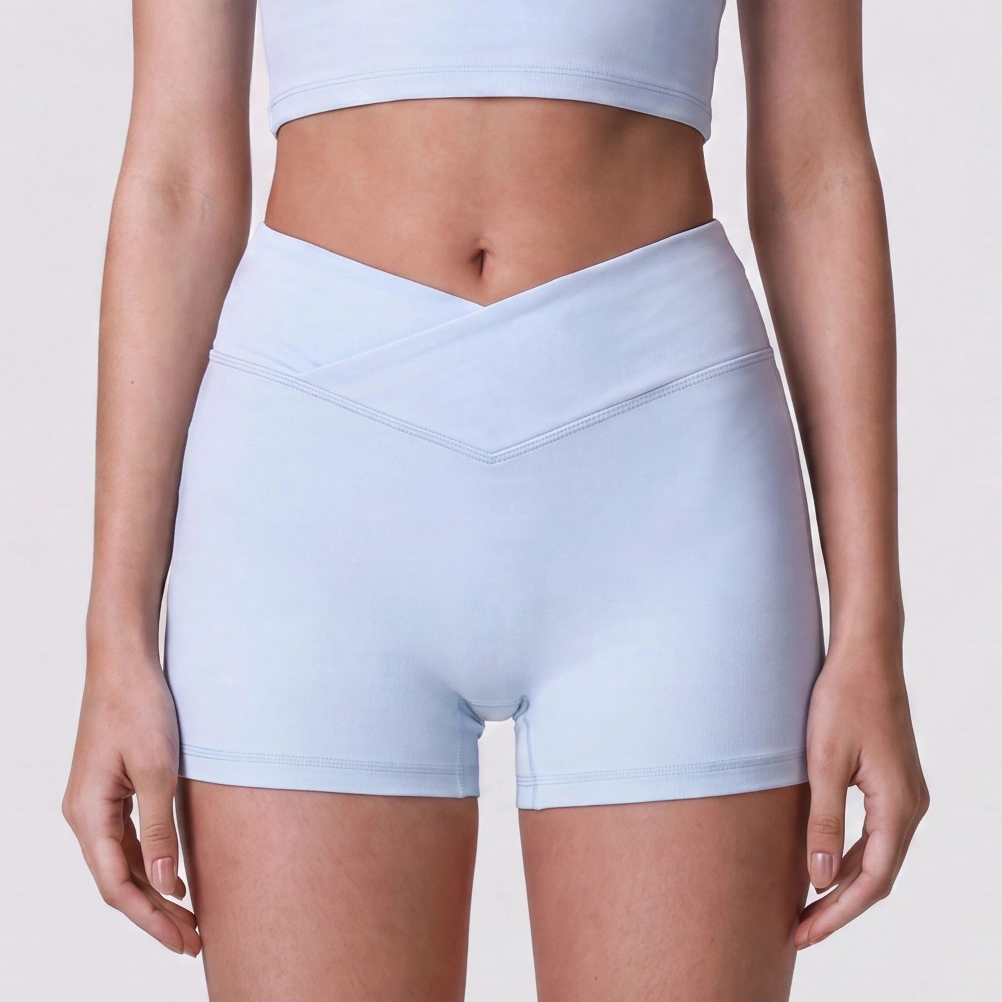 Anna-Kaci Women's High Waist Crossover Athletic Shorts with Smooth Stretch Fabric and Fitted Biker Short Length