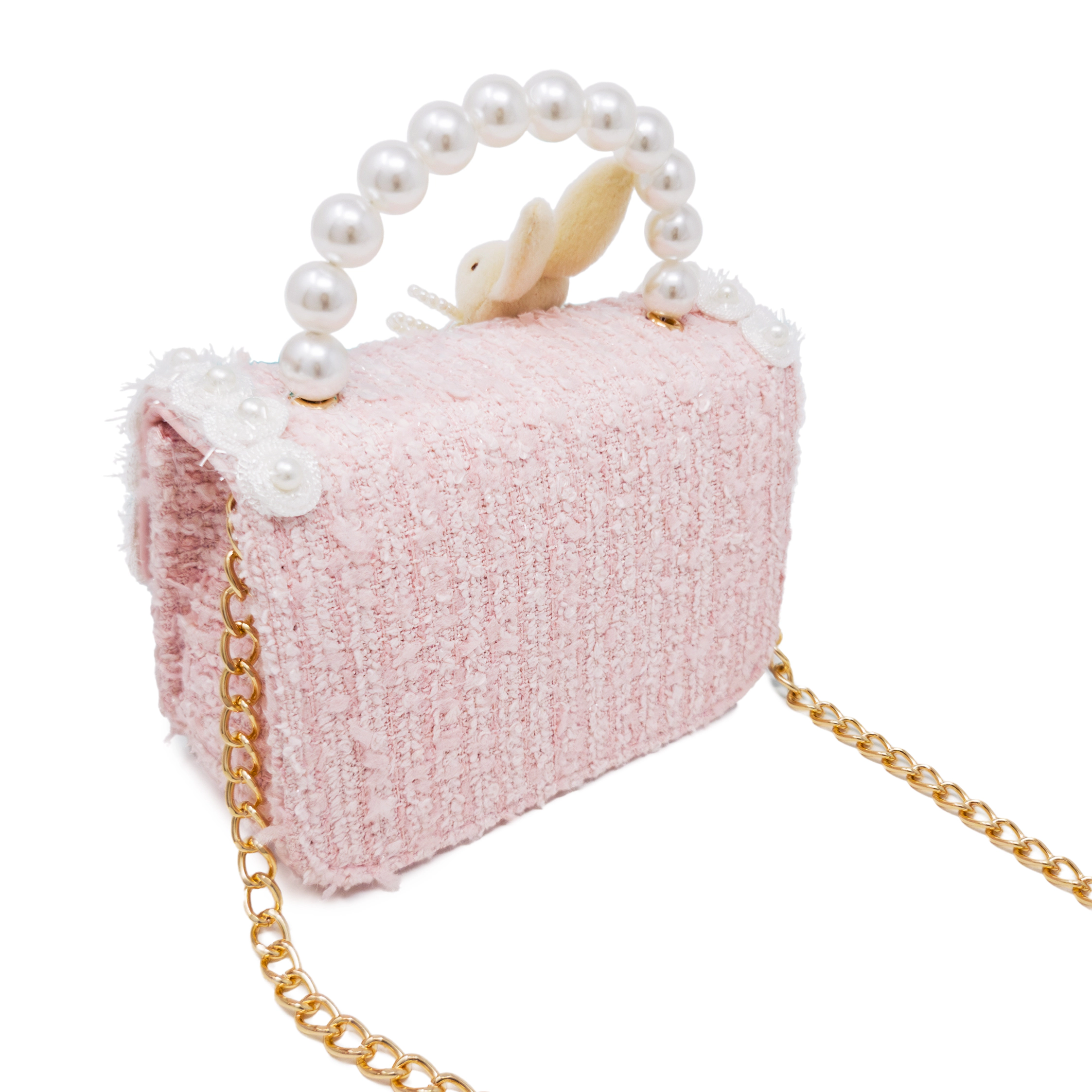 Puttisu Kids Bunny Royale Tweed Handbag with Pearl Handle