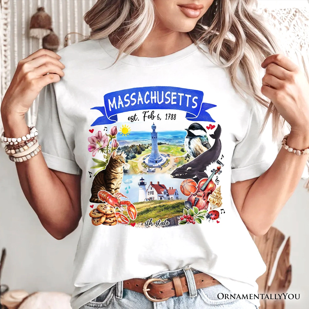 OrnamentallyYou Unisex Artistic Massachusetts State Themes And Landmarks T-Shirt