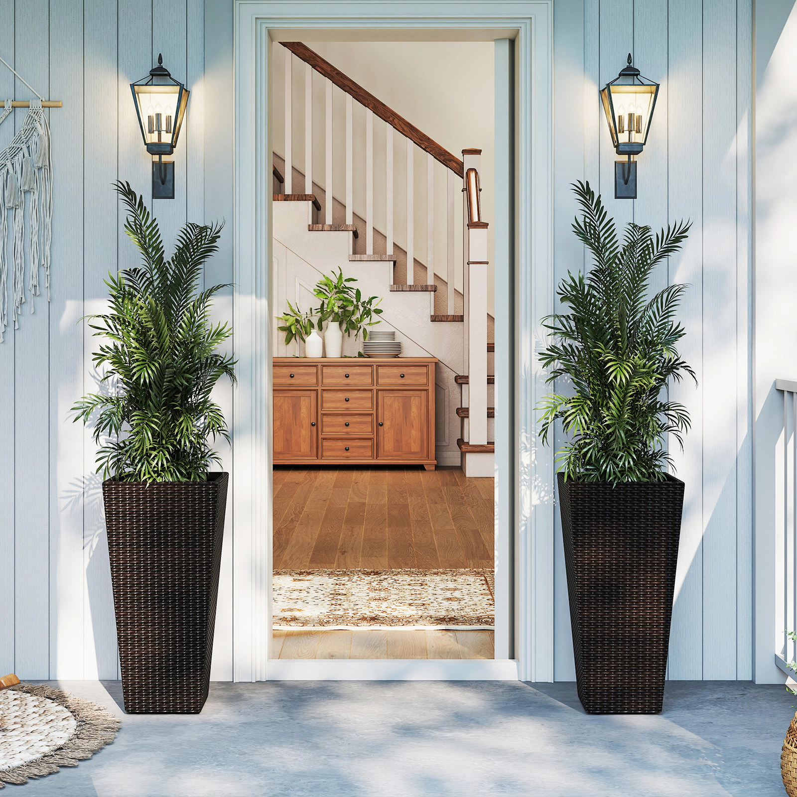 LJG 30 Inch Modern Decorative Planter Pots Set of 2 with Open-Ended Base