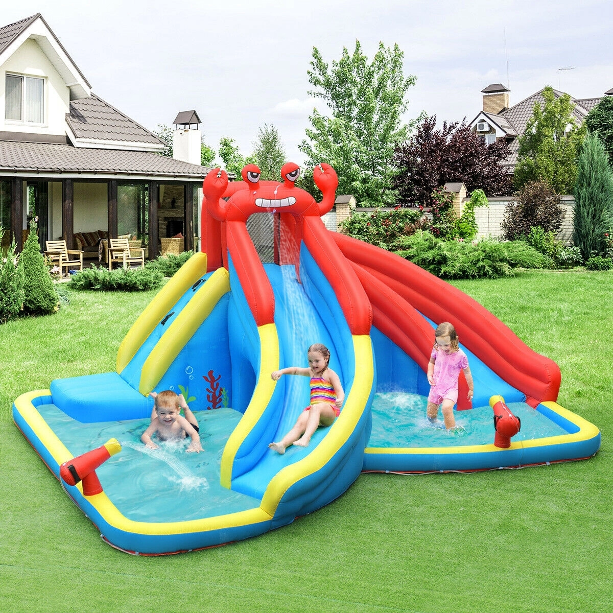 Hivvago Inflatable Water Slide Bounce House with Water Cannon and 950W Blower