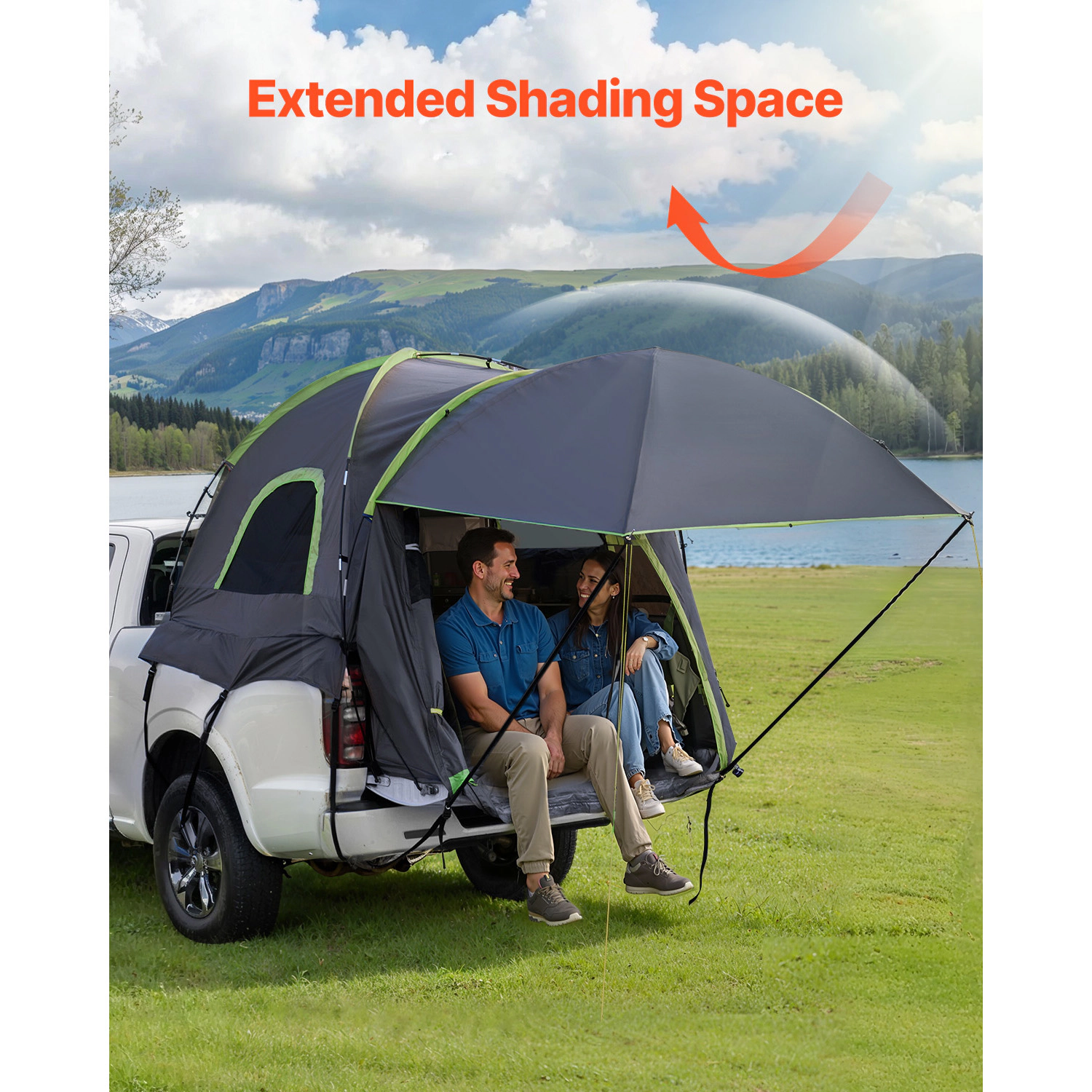 HONGGE Pickup Truck Tent for 5.0-5.2 ft Beds, Waterproof PU2000 Tent for 2-3 Person with Awning, Rainfly & Storage Bag