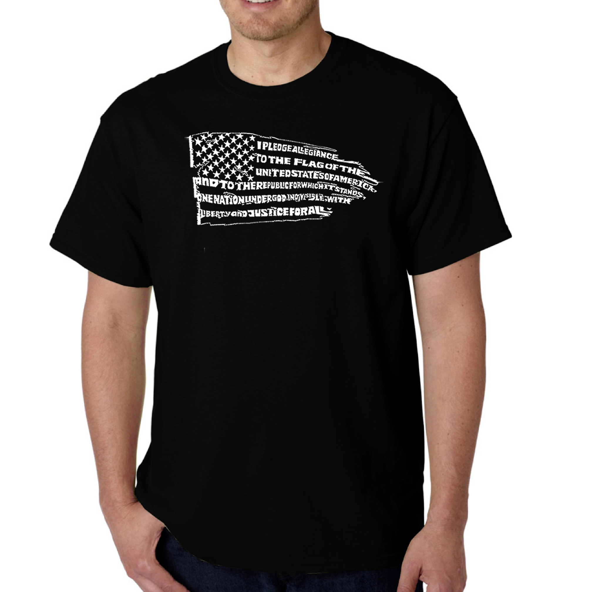 LA Pop Art Men's Pledge of Allegiance Flag Word T-Shirt - 100% Cotton, Crew Neck, Short Sleeve