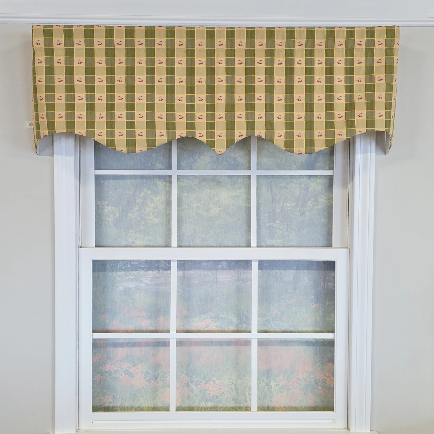RLF Home 100% Cotton Cherry Squares Regal With Poly/Cotton lining Rod Pocket Valance 50" x 15" Green