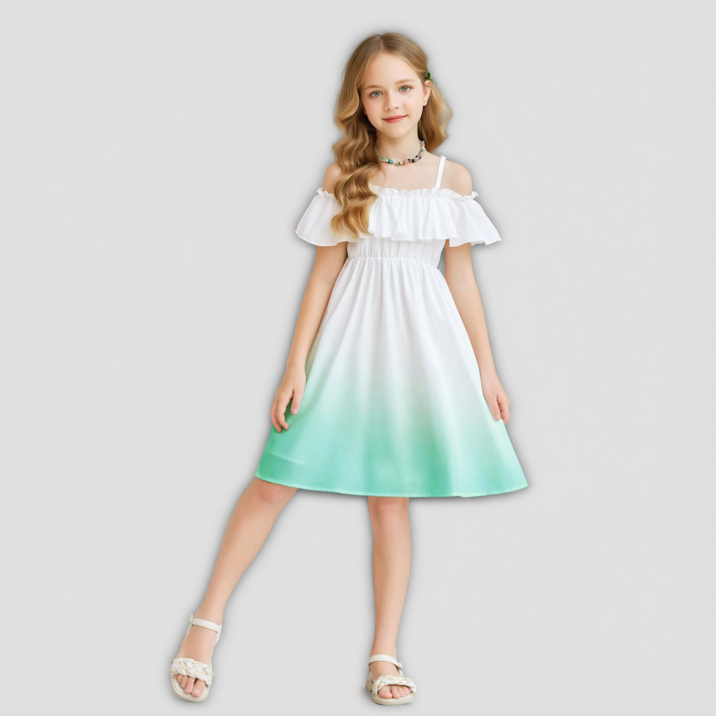 Arshiner Girls Summer Ruffle Sundress Cold Shoulder Casual Holiday Dresses