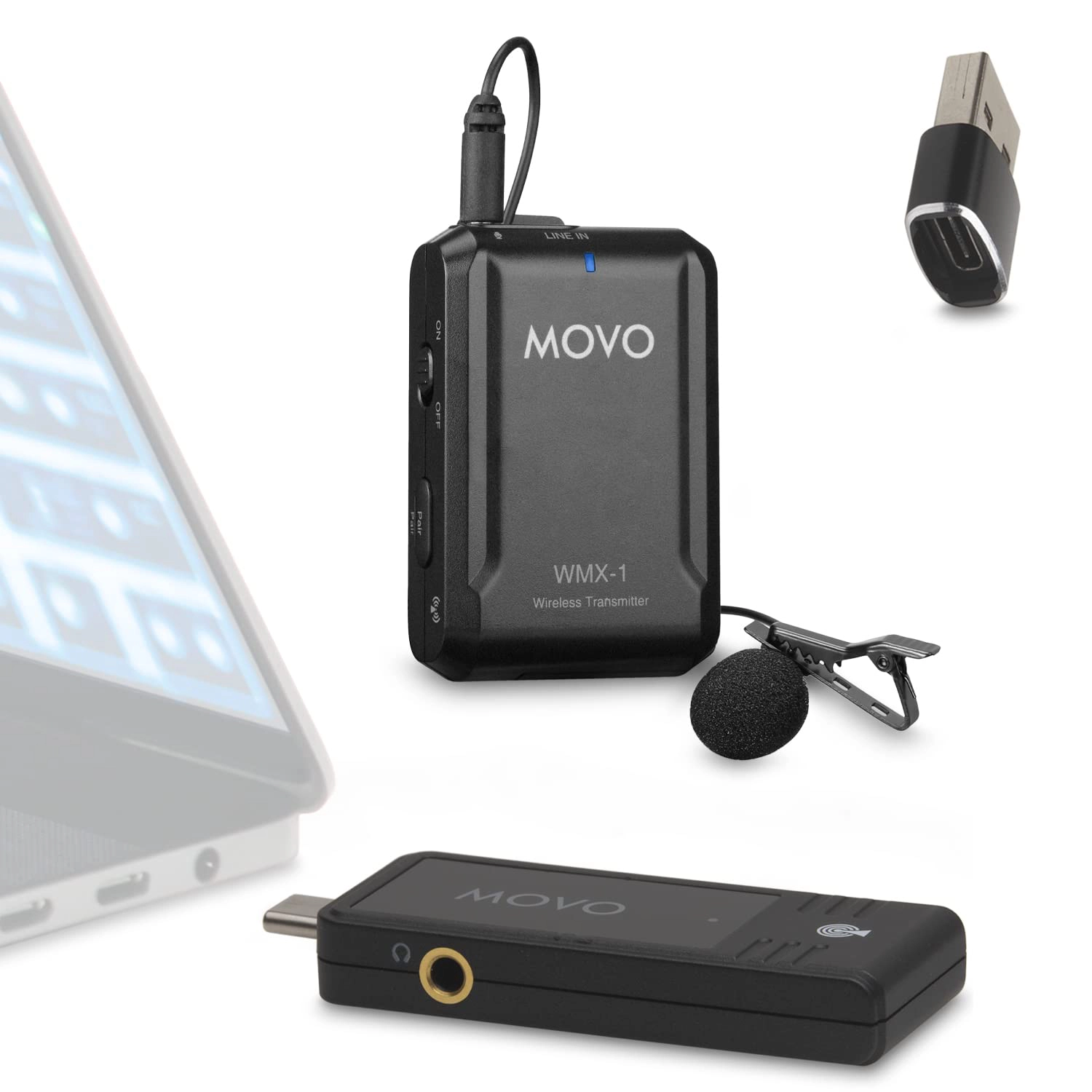 Movo WMX-1-UL USB-C Wireless Lavalier Microphone- USB Wireless Lapel Microphone for Computer, Smartphones, and Tablets