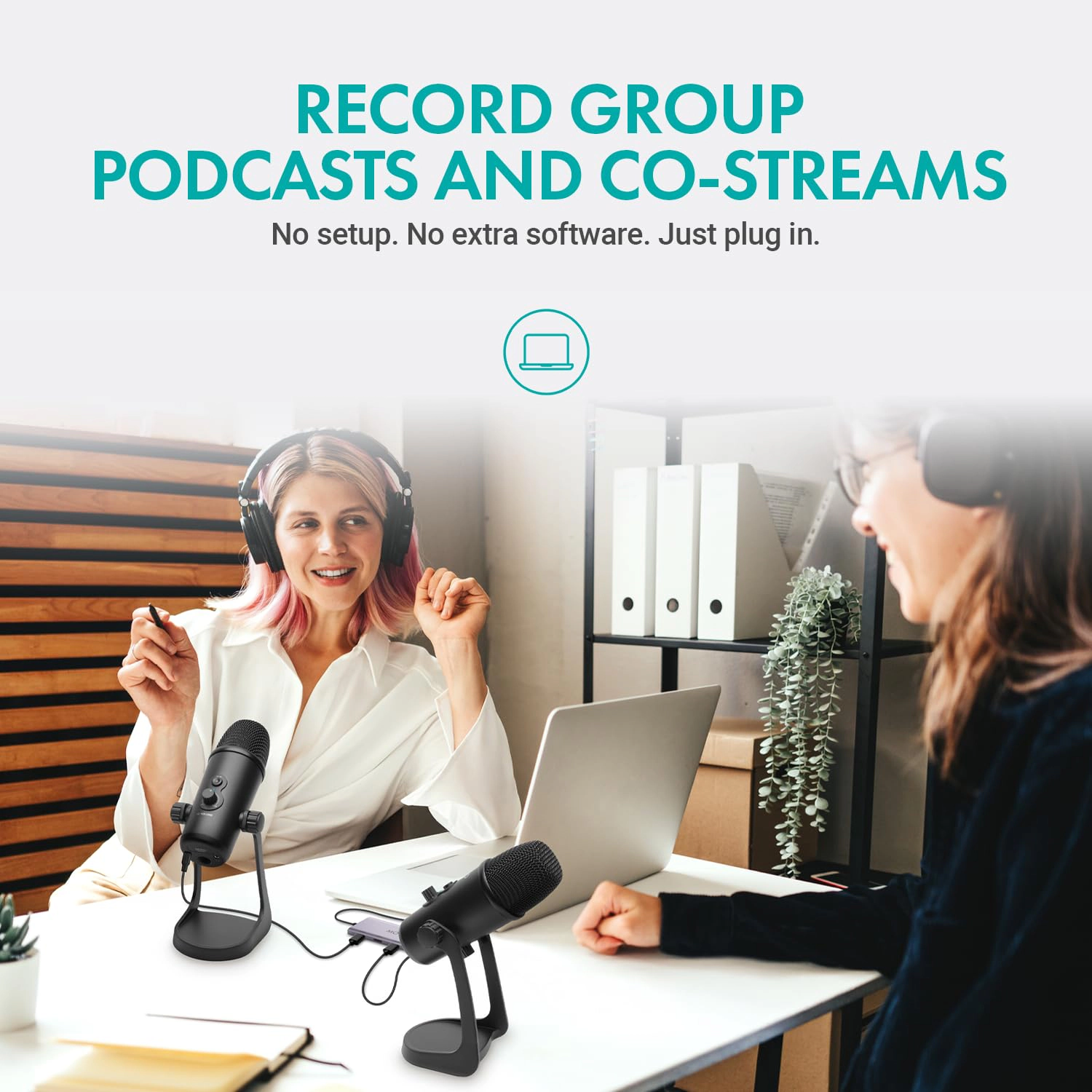 Movo 2-Person USB Podcast Bundle – 2 Condenser Mics, and USB Hub