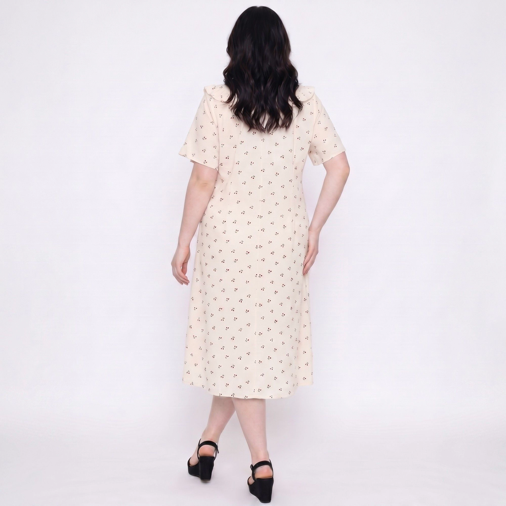 Anna-Kaci Women's Short Sleeve Button Front Midi Nightgown Ruffle Collar Tie Neck Sleep Dress