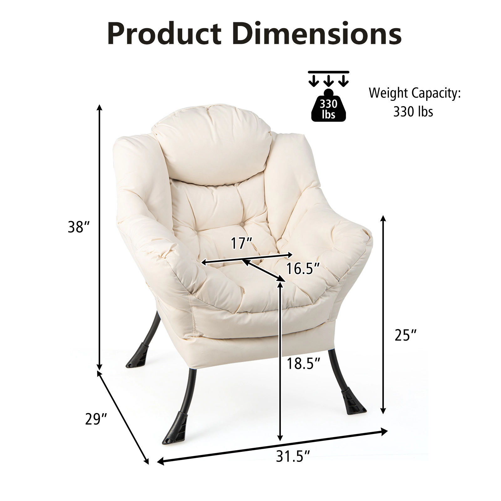 SUGIFT Modern Lazy Chair Single Sofa Chair with Steel Frame 330-lb Capacity Beige