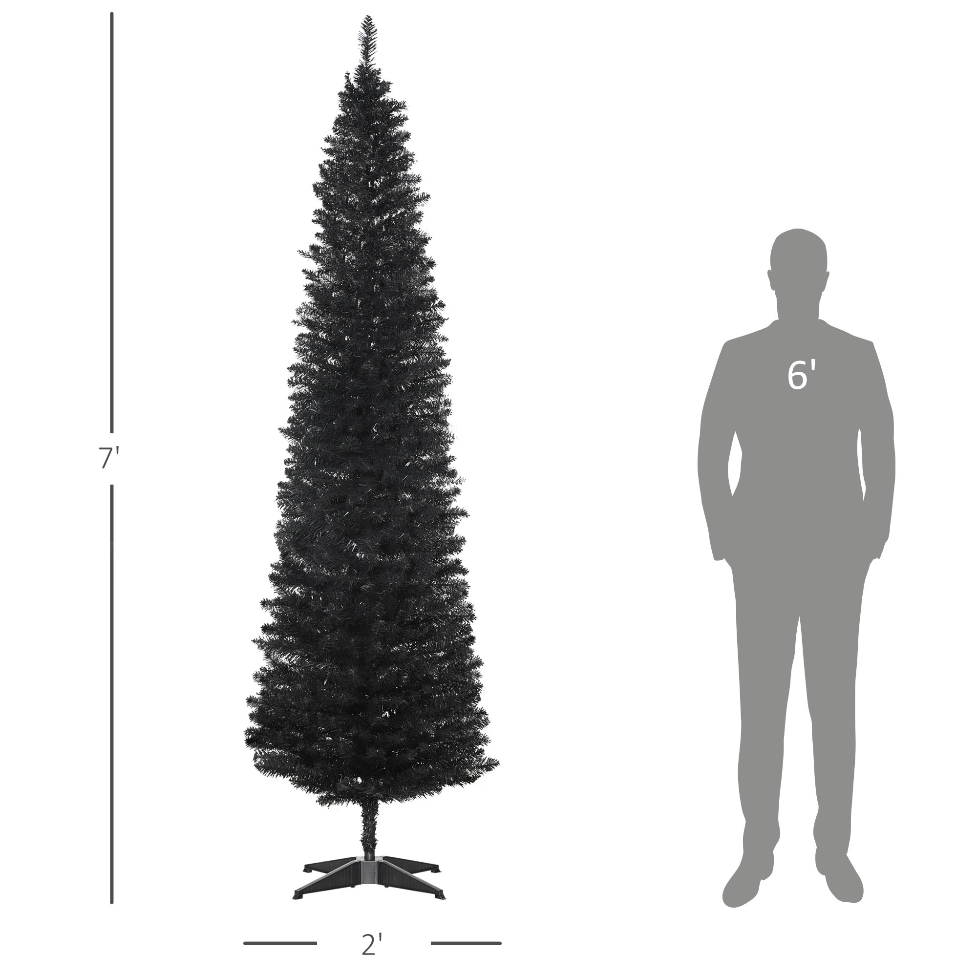 HONGGE 7ft Unlit Pencil Artificial Christmas Tree with Realistic Branches and 499 Tips Plastic Base