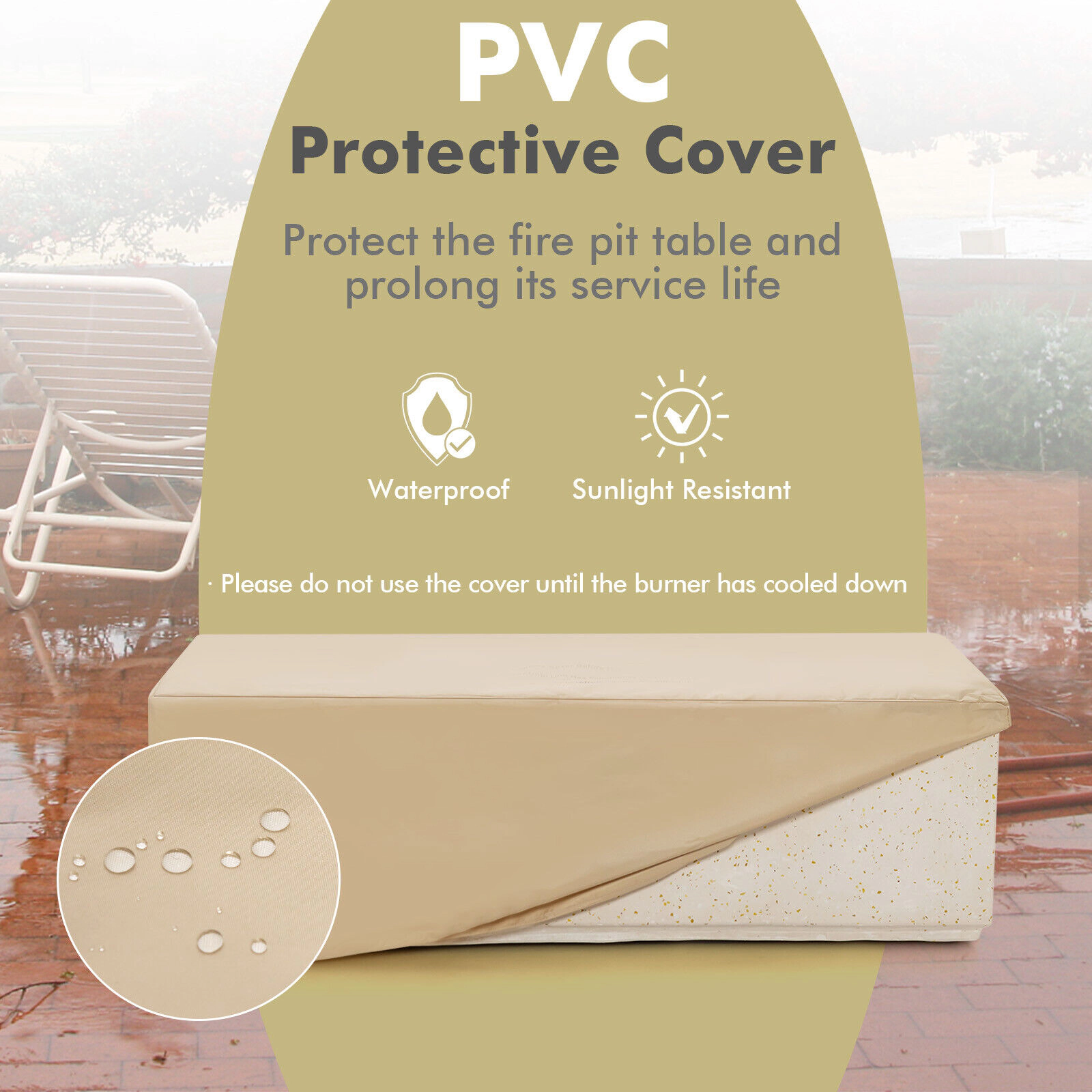 SUGIFT 50,000 BTU Rectangle Terrazzo Fire Pit Table with PVC Cover 42-in Wide White