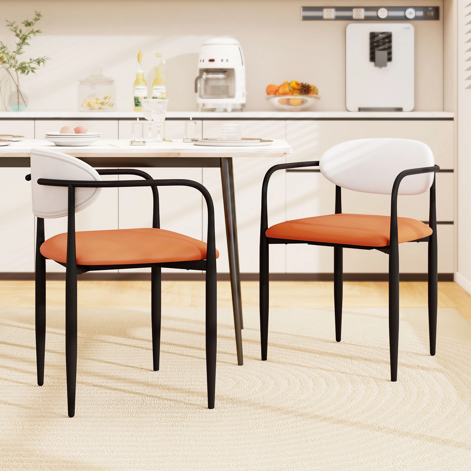 SlickBlue Upholstered Dining Chairs Set of 2, PU Leather Metal Frame