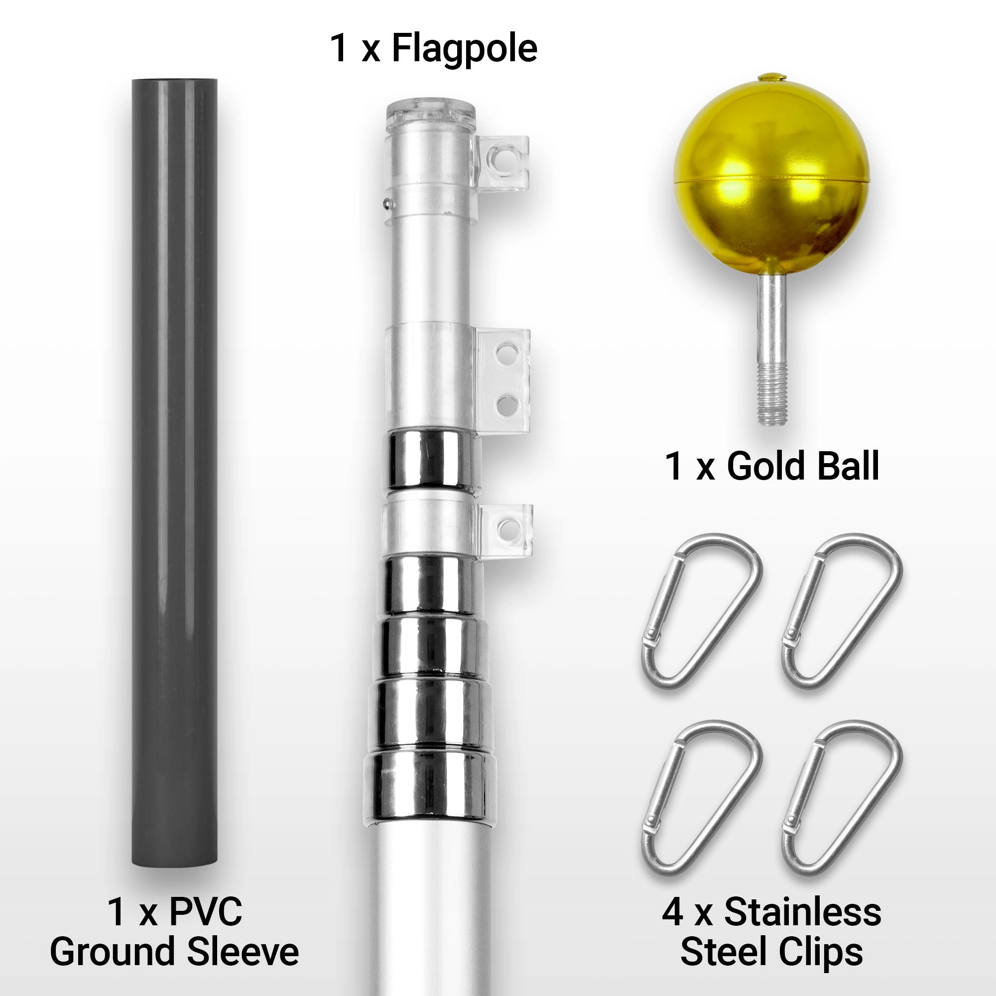G128 20 ft Telescoping Aluminum Flagpole - Heavy Duty 16 Gauge Inground Telescopic Pole, Silver