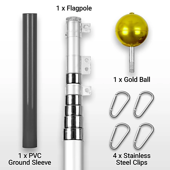 G128 20 ft Telescoping Aluminum Flagpole - Heavy Duty 16 Gauge Inground Telescopic Pole, Silver