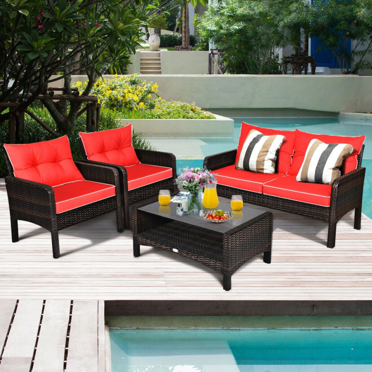 Hivvago 4 Pieces Patio Rattan Free-Combination Sofa Set With Cushion And Coffee Table